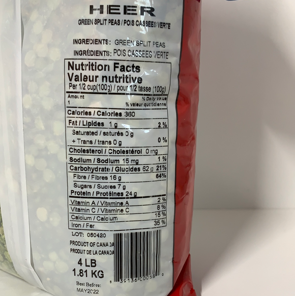 Heer Green Split Peas 4lb